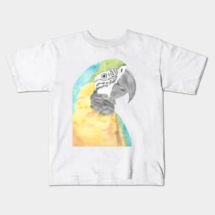 blue and gold macaw watercolor portrait bird parrot Kids T-Shirt